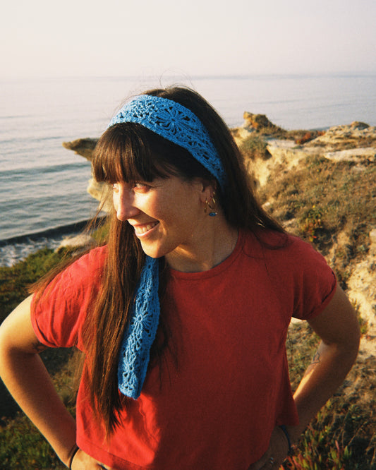 Atlântico Crochet Headband Pattern — Floral Head Scarf, Boho Bandana PDF — Strong Beginner pattern