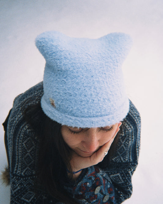 FLUFFY CAT BEANIE - Bleu